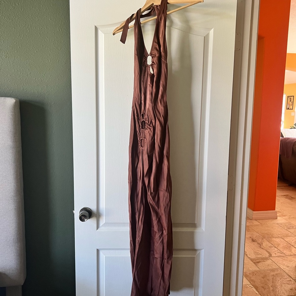 Meshki high slit satin very sexy dress size medium
